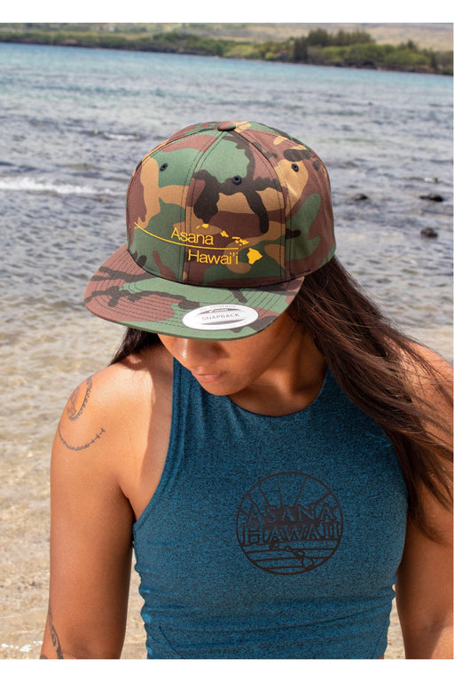 Asana Hawaii Snapback Hat Green Camo Asana Hawaii Snapback Hat