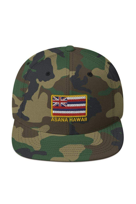 Asana Hawaii Snapback Hat Green Camo Asana Hawaii Island Flag Snapback Hat