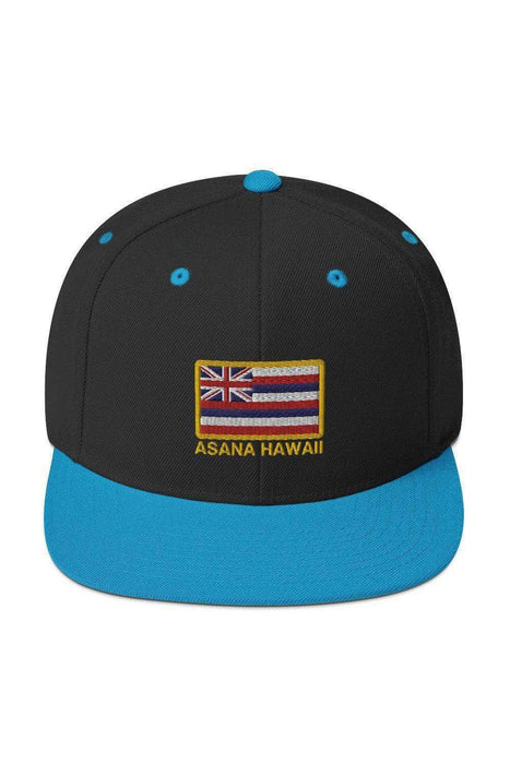 Asana Hawaii Snapback Hat Black/ Teal Asana Hawaii Island Flag Snapback Hat