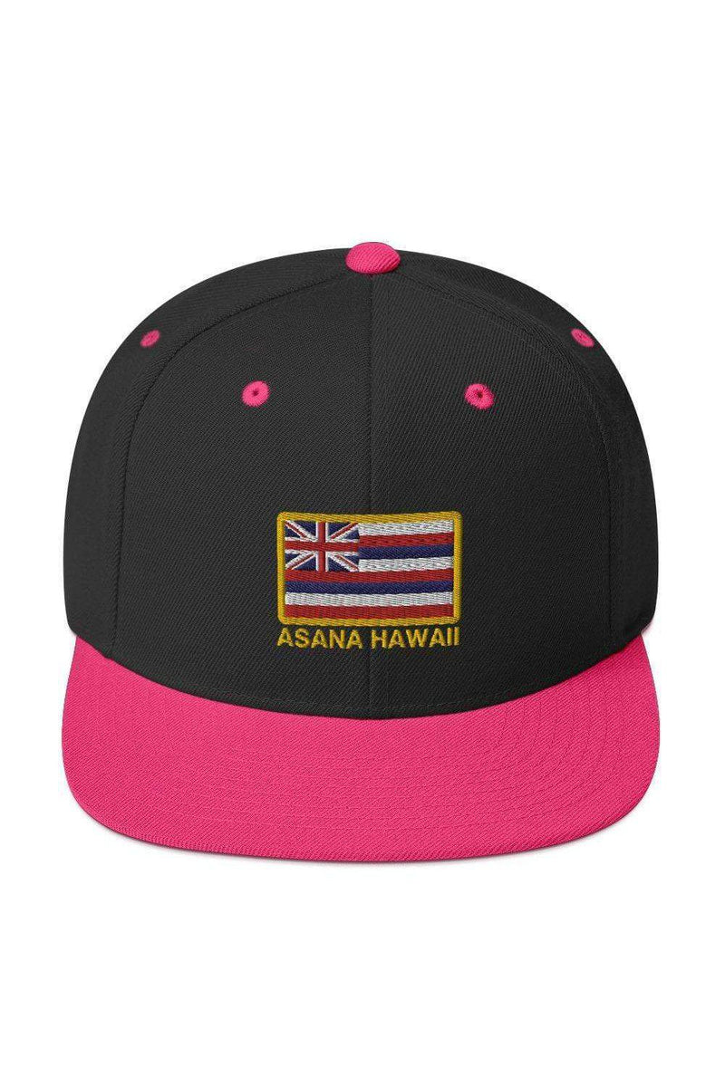 Asana Hawaii Snapback Hat Black/ Neon Pink Asana Hawaii Island Flag Snapback Hat