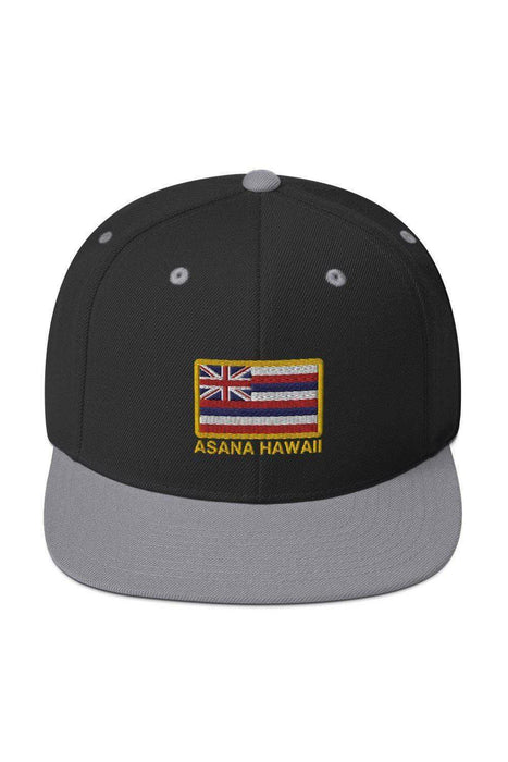 Asana Hawaii Snapback Hat Black/ Silver Asana Hawaii Island Flag Snapback Hat
