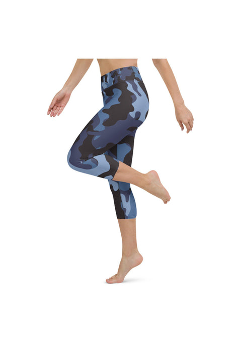 Blue Camo Yoga Capri Leggings